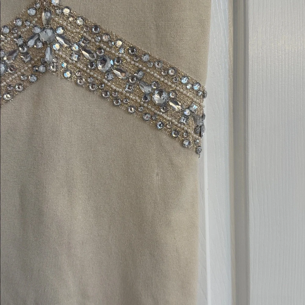 Caché Vintage Cream Silk Blend Very Embellished V-Neck Bodycon Top - Picture 5 of 11